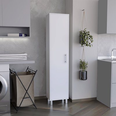 Laska 70" Tall Storage Cabinet Broom Closet With Broom Hangers,And Four Shelves White
