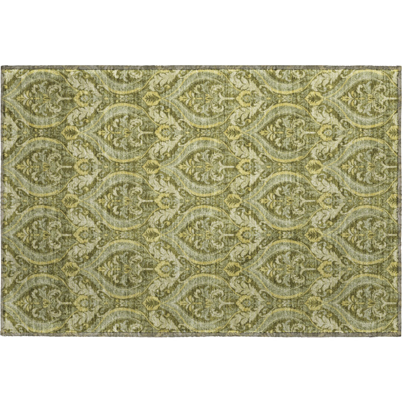 Premium Machine Washable Cerrito AMF572 Green Rug, Rectangle 1'8" x 2'6"