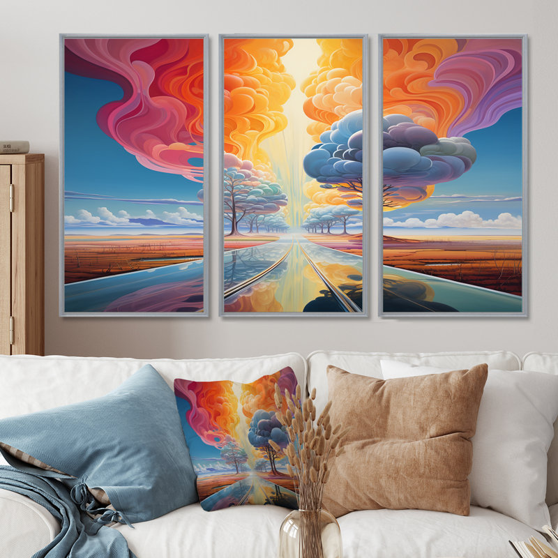 Taunton - Abstract Landscape Wall Art Decor Set, Silver Floater Framed, 32" H x 48" W x 1" D