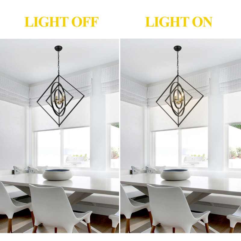Elegant Black Iron Geometric Adjustable Height Pendant Light