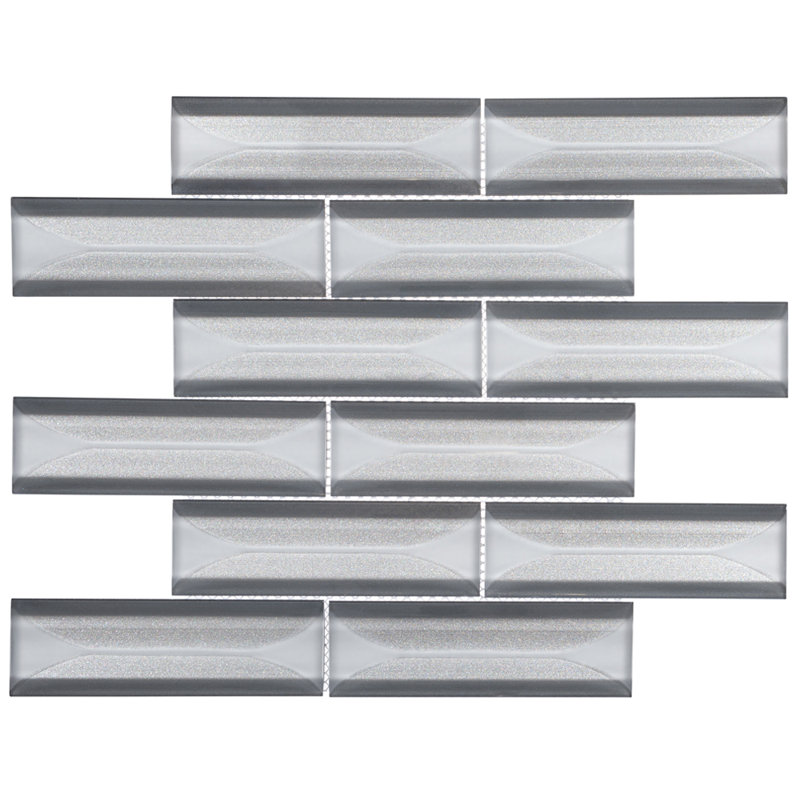Zeinnet 2"x 6" Beveled Glass Rectangular Brick Joint Mosaic Shower Walls, Kitchen Backsplash and Wall Tile, Abylon