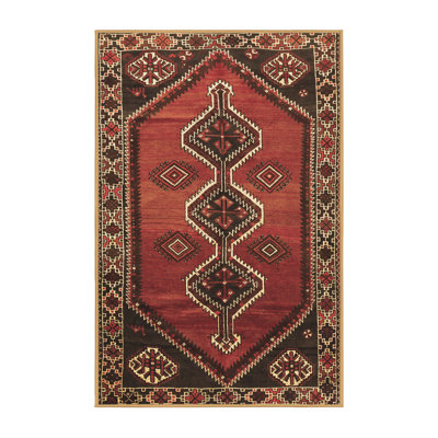 Tapis rouge / brun foncé / ivoire en laine tissée à la machine Southwestern