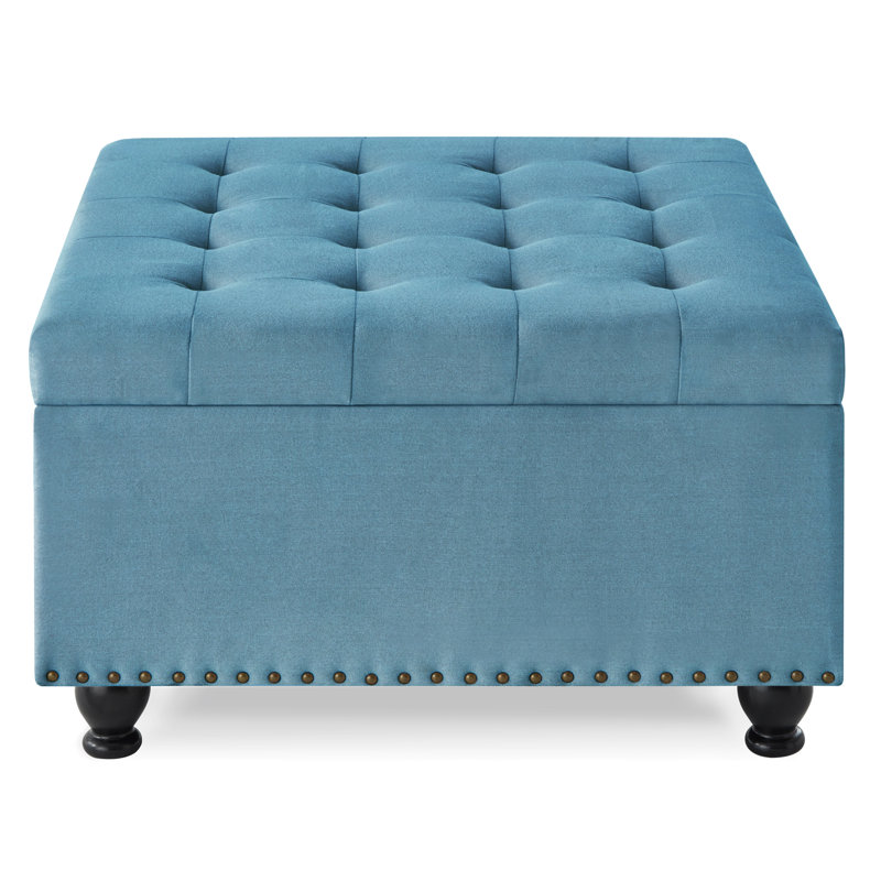 Blue Square With Robust Build And Construction Button Tufting, Light Blue