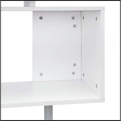 55" 360° Rotating Corner Computer Desk Modern L-Shaped Home Office Workstation With 3-Tier Storage Shelves, Bookshelf, White