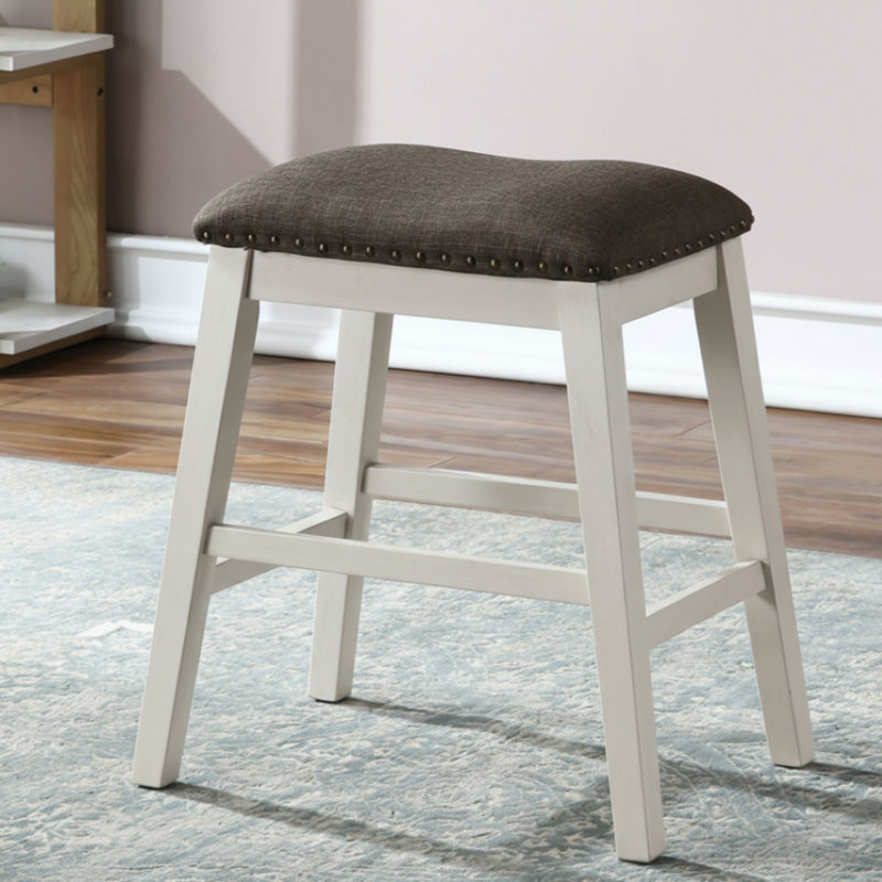 Chairo 24,5 po H Ensemble de 2 tabourets à hauteur de comptoir en bois blanc cassé / gris foncé avec siège en tissu
