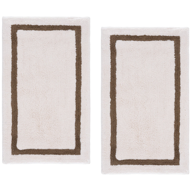 Avery Classic Border Hand Tufted 100% Cotton Machine Washable Bathmat, Natural/White