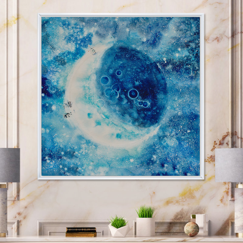 " Blue Moon Illustration ", 30" H x 30" W x 1" D, White Floater Framed Canvas