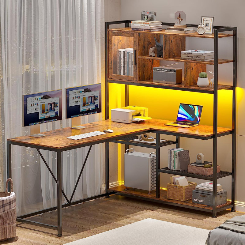 Bureau d'ordinateur en L 58 W Shellsburg, Brun rustique / noir