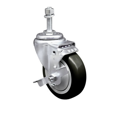 4 Inch SS Polyurethane Swivel 10mm Threaded Stem Caster with Brake SCC
