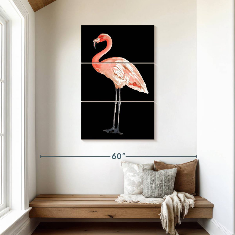 Flamant rose sur fond noir, H 45 po x l 28 po