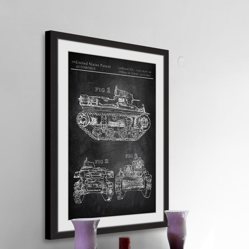 « militaire tank design », reproduction d’art encadrée, H 30 po x l 20 po x P 1,5 po
