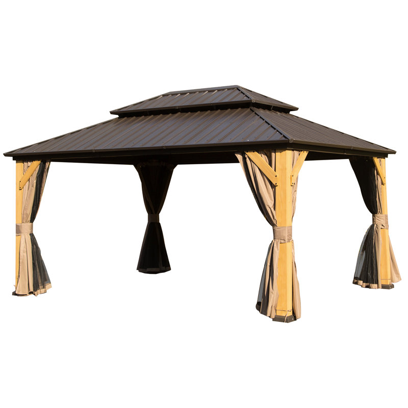 Solid Wood Gazebo In Wood, Enhancing Backyard Ambiance, Patio, Backyard, Deck, Lawn With Galvanized Steel: For Patio And