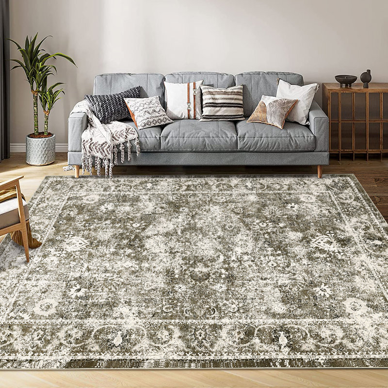 Tapis rétro, tapis de salon intérieur rétro, Rectangle 9 pi x 12 pi