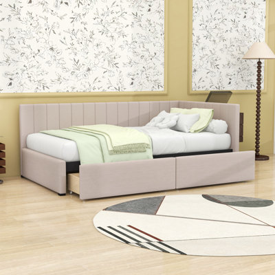 Twin-Size Linen Upholstered Daybed with Dual Storage Drawers by Lark Manor