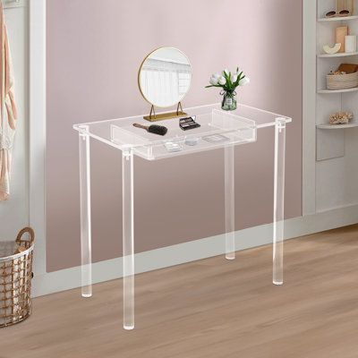 Petite table de maquillage transparente en acrylique avec tiroir