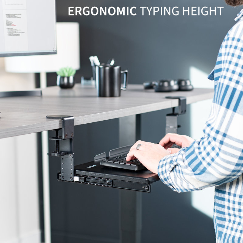 Black Adjustable Under Desk Keyboard Tray with Metal Frame