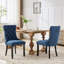 Ensemble de 2 chaises d'appoint classiques en lin bleu avec garniture cloutée, pieds en bois massif de style Mid-Century moderne, chaises de salle à manger rembourrées à haut dossier