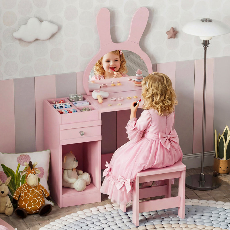 Kids Vanity Set with Mirror, Pink