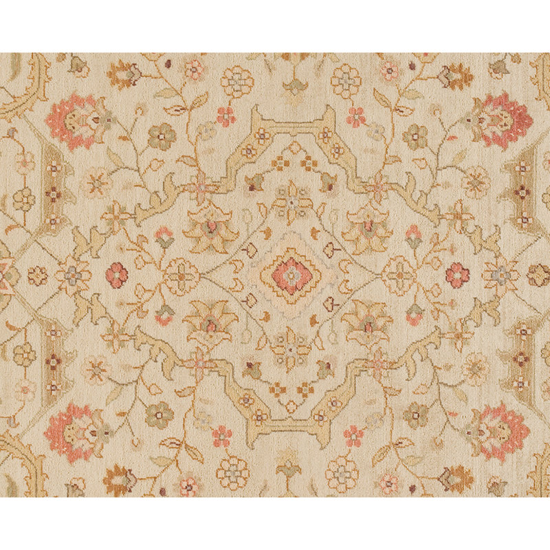Wool Floral Area Rug in Tan/Red/Green, Rectangle 11' x 18'