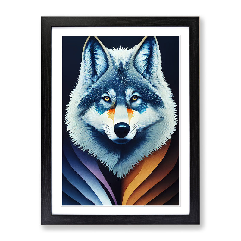 Wolf Gouache - Single Picture Frame Painting, Black, 64cm H x 46cm W x 2cm D