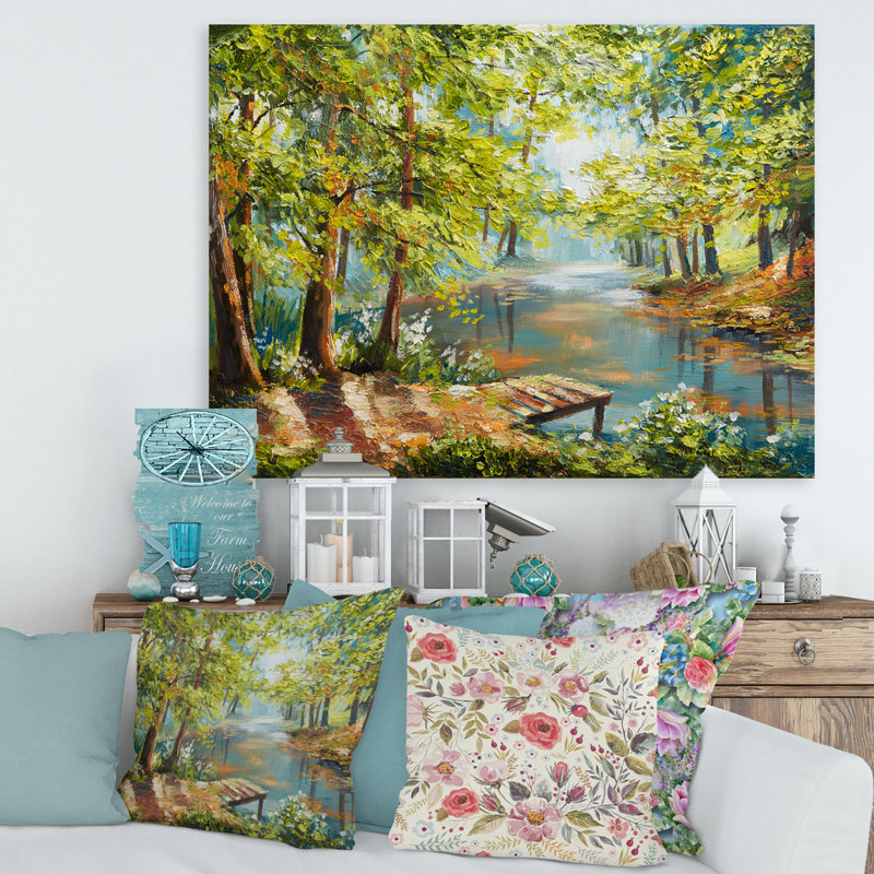 Forêt d'automne avec rivière sinueuse - Peinture sur toile, H 30 po x l 40 po x 1,5 po, Toile tendue