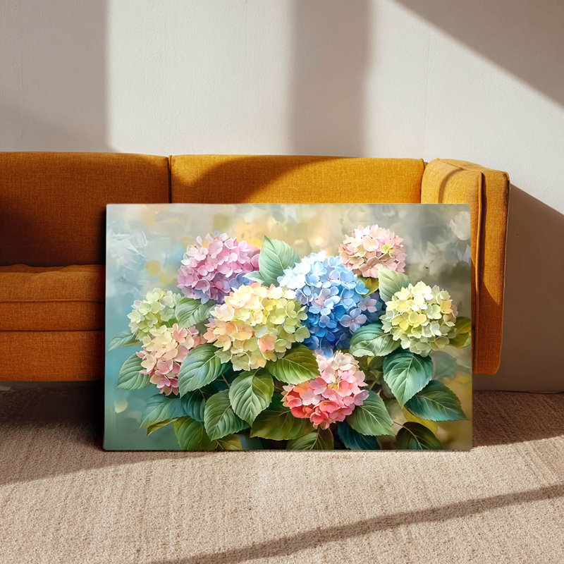 Cadre tendu pastel hydrangée sur toile tendue (ton floral doux) pour un coin douillet, 40 * 28 pouces (100 * 70 * 2cm)