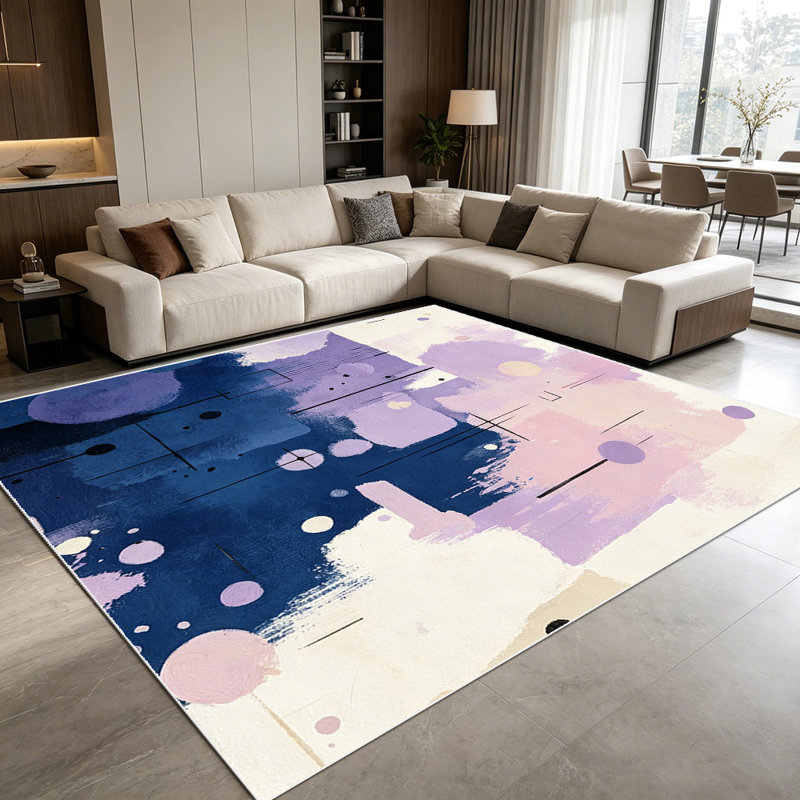 1PC off-white base with dusty purple diamond lattice bow pattern area rugs for Living Room, Soft and Comfortable, Suitable for all seasons, easy-to-maintain, machine washable Indoor floor mat, Under Table Farmhouse suitable for dining room, bedroom.