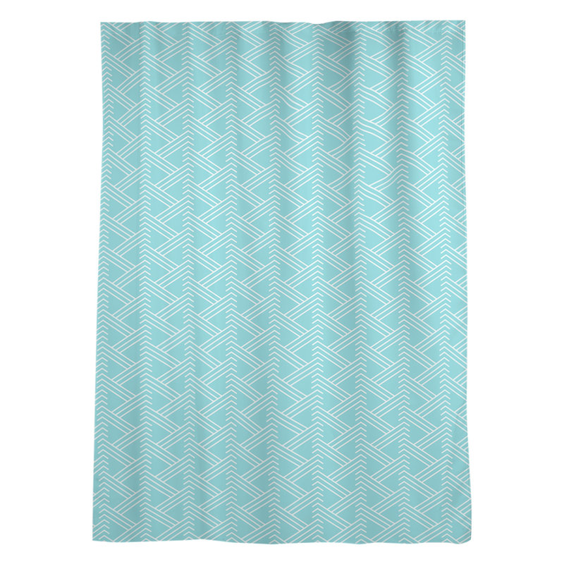 Panneau de rideau simple diaphane avec passe-tringle classique Zig Zag, Bleu sarcelle / blanc