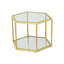 Table d'appoint hexagonale de luxe, plateau en verre trempé transparent avec structure en acier inoxydable doré, table basse décorative pour le salon, la chambre à coucher ou le bureau
