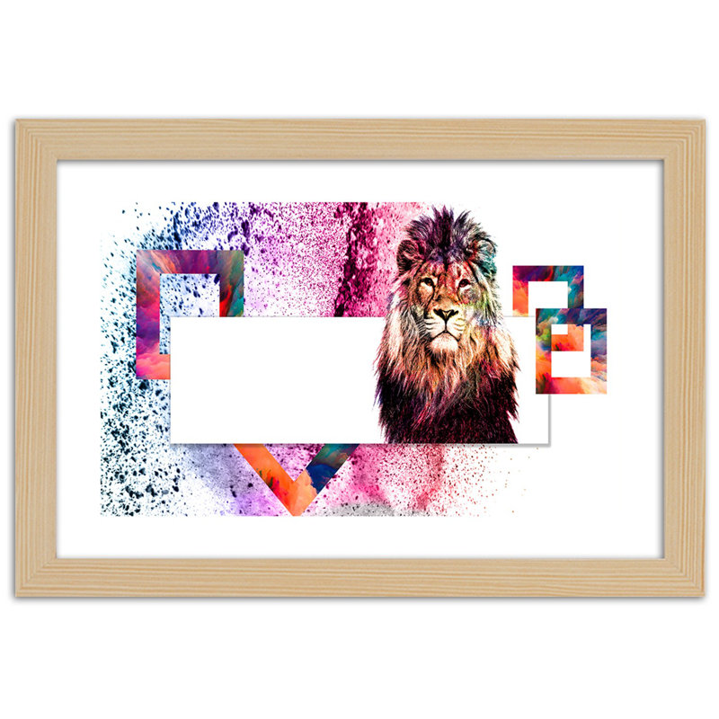 Lions - Single Picture Frame Print, Light Brown, 60cm H x 90cm W