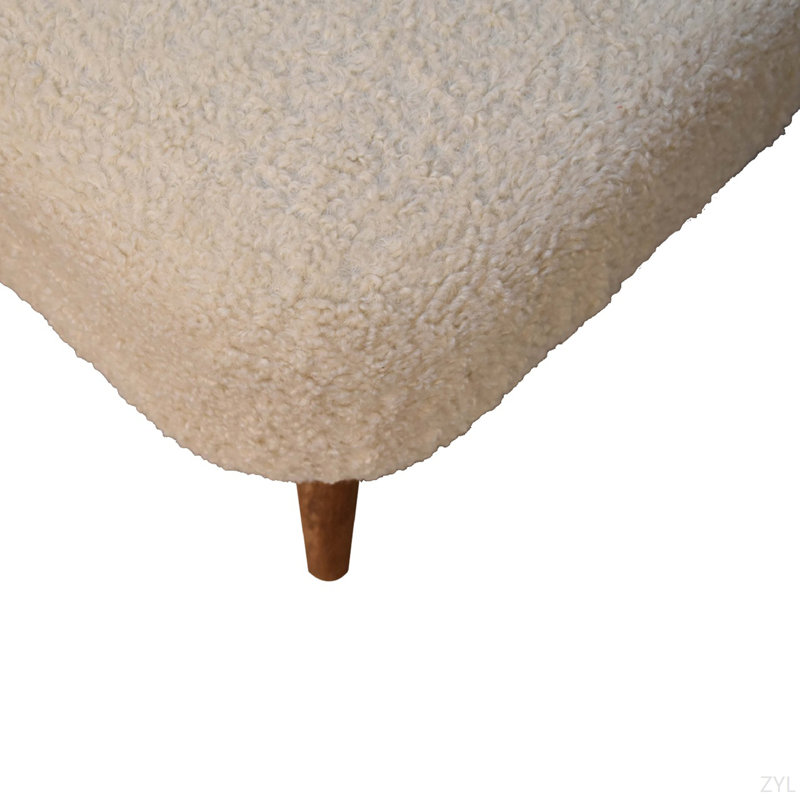 Solid Wood Boucle Cream Square Footstool