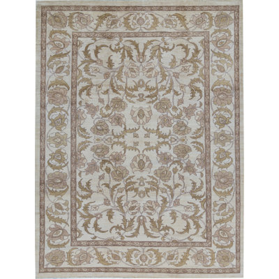 Tapis ivoire et doré de haute qualité noué à la main Sultanabad