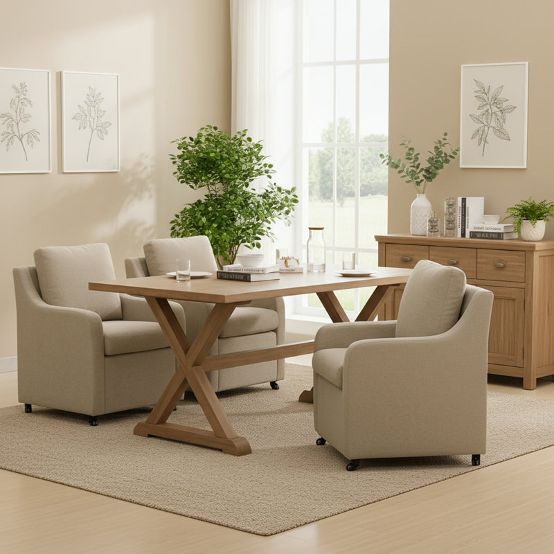 Rolling Dining Chair With Wheels, Brown
