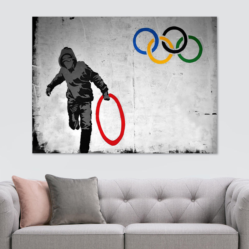 Banksy Olympic Rings Thug Thief - Wrapped Canvas Print, 41cm H x 61cm W x 4cm D