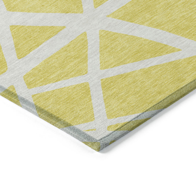 Tapis extérieur lavable à motif géométrique jaune et lin 10 pi x 14 pi