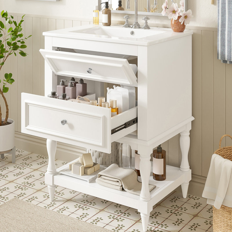 Meuble-lavabo 24 po avec lavabo en céramique rétro, Blanc