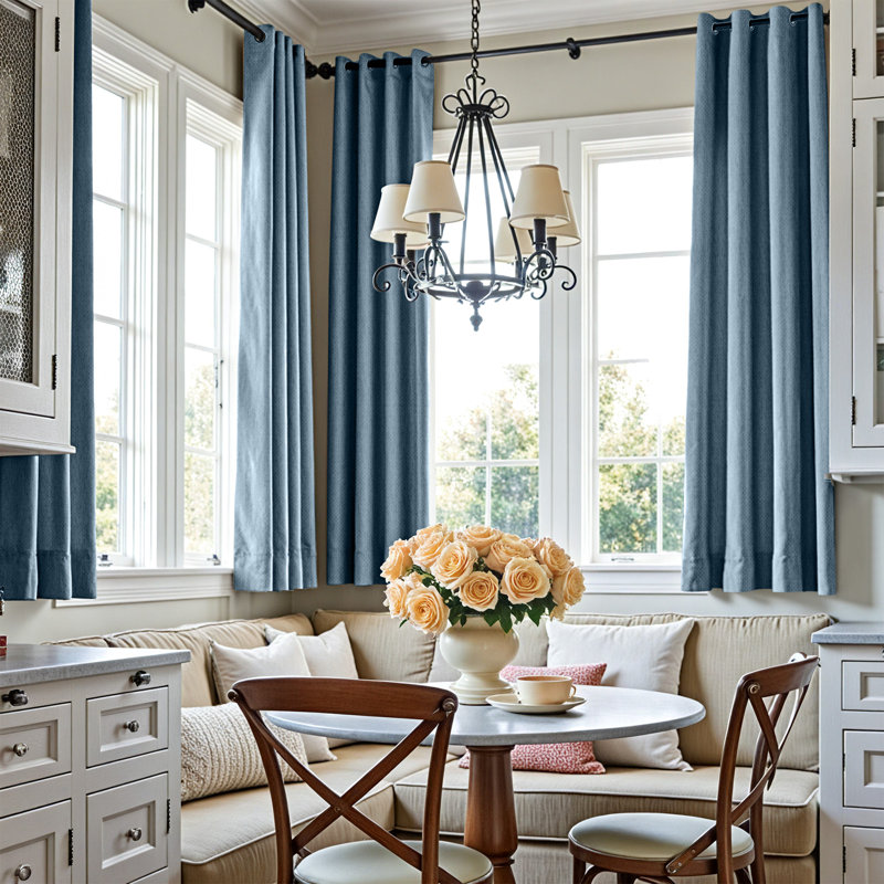 Rideau en lin texturé obscurcissant avec œillets, Bleu denim, L 50 po x L 72 po