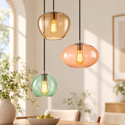 3-Light Colourful Glass Cluster Pendant