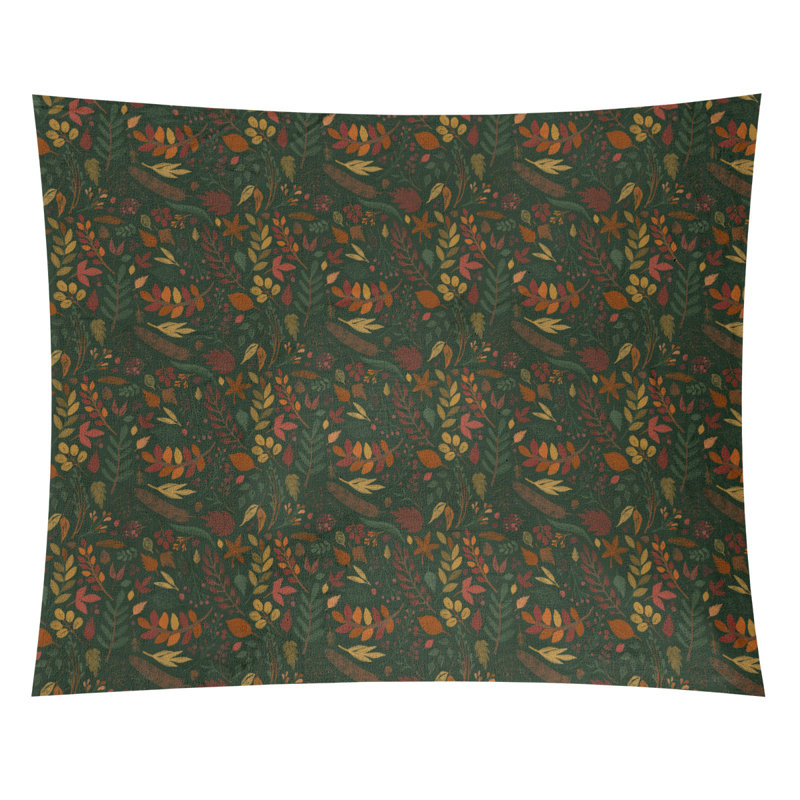 Tapisserie de noël d’automne en polyester fêtes, H 68 po x l 80 po, Orange / Vert