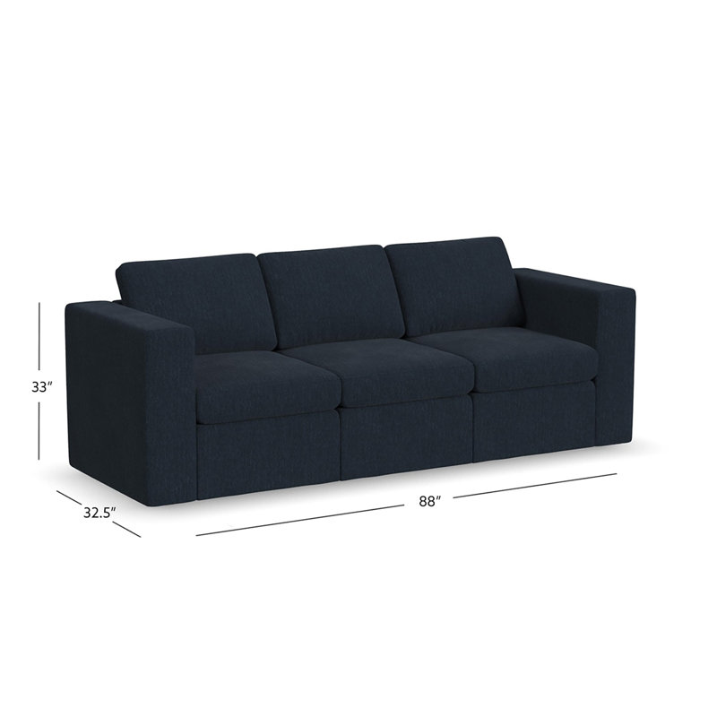 Lockheart 88 inch 3-Seat Modular Sofa Blue Square Arm, Blue