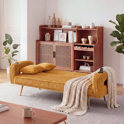 74.01 Inch Corduroy Sofa Bed with Adjustable Backrest, Minimalist Design for Living Rooms and Study Rooms, Comfortable and Stylish