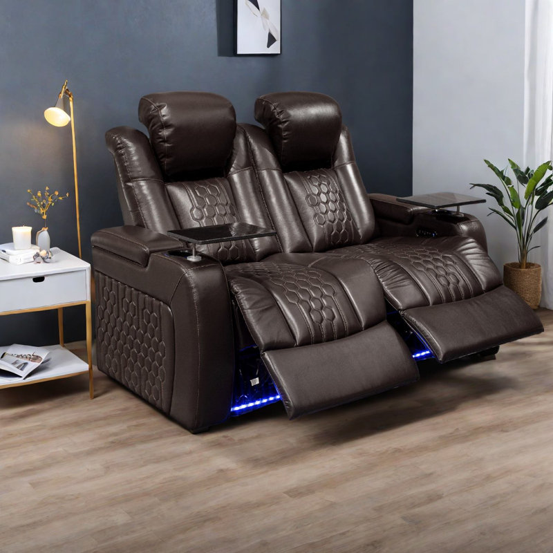 Luxueux canapé inclinable réglable en cuir véritable pour le divertissement à domicile