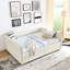 Lit de jour avec lit gigogne, option de rangement de tiroir, grand lit, rembourré, boucle beige, rayures élégantes, expérience d'assise confortable, solution manuelle d'installation facile, rembourrage vertical, marches