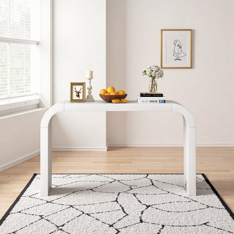Modern Minimalist 52" Console Table - Sleek Entryway Hallway Sofa Table, Sturdy MDF Wooden Frame, White Finish, White