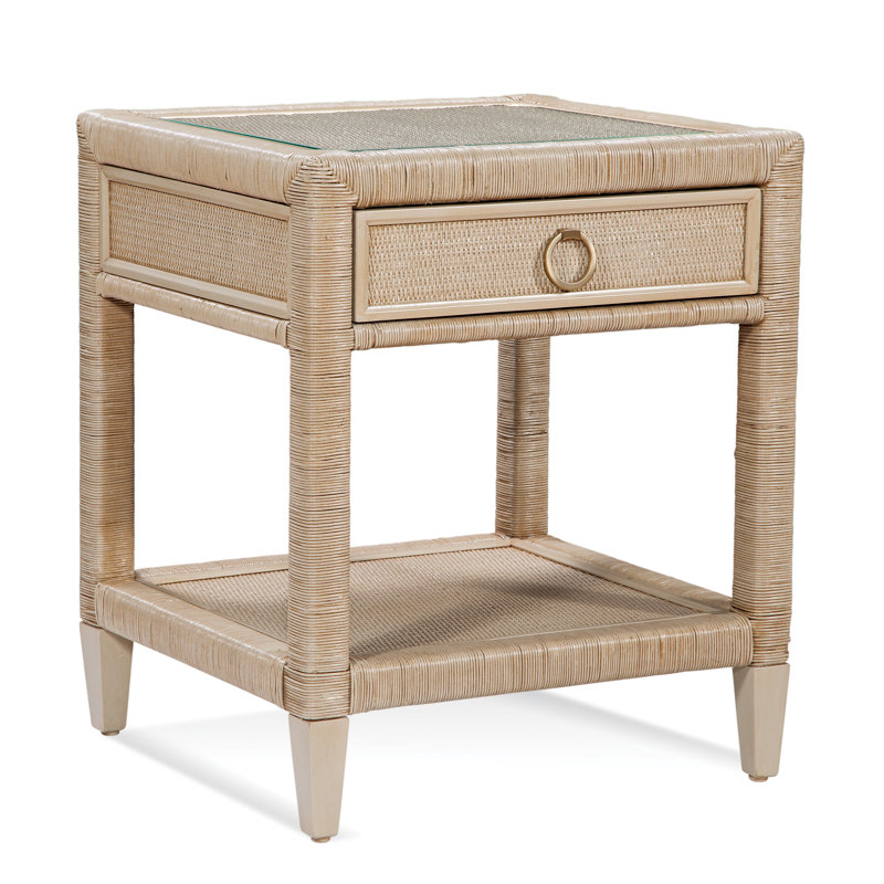 Sabal Bay 1 - Drawer Wicker Nightstand, Stone Hearth, Satin Nickel