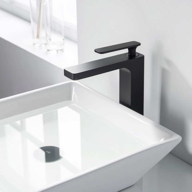 Robinet de salle de bain Infinity, Noir mat, Avec drain escamotable