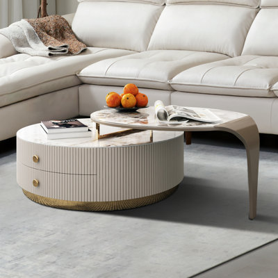 Table basse ZMZ avec cadre de table en métal, 2 tiroirs en bois