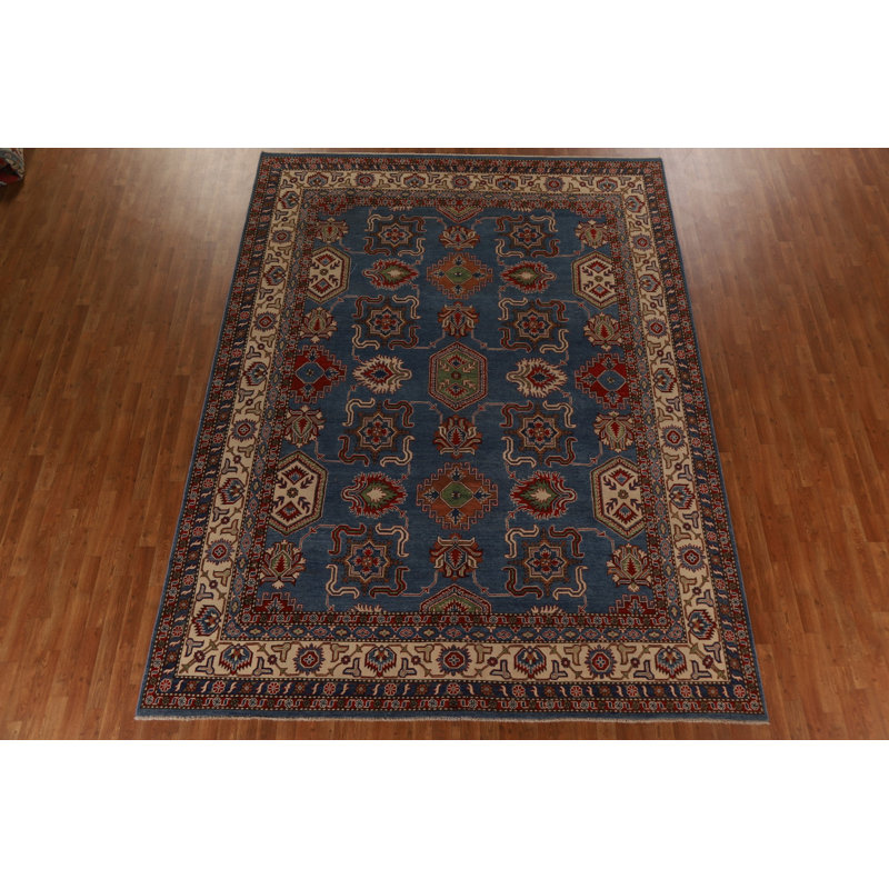 Tapis oriental géométrique Kazak fabriqué à la main 9 x 12