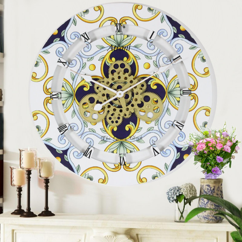 Atrani 24-Inch Round Wall Clock with Moving Gears