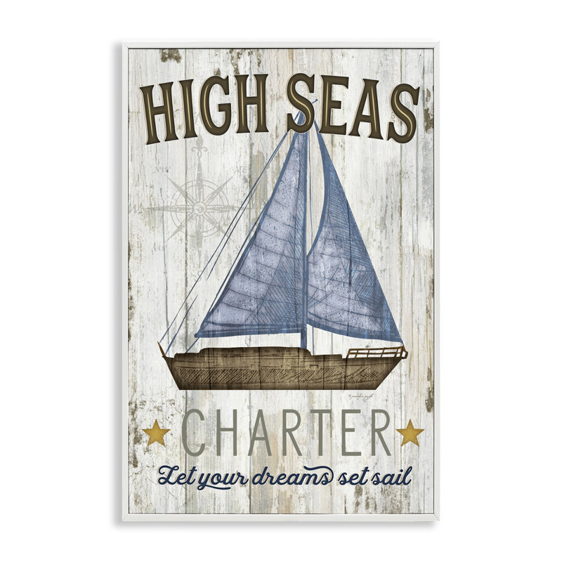 «High Seas Charte Boat», estampe numérique de Jennifer Pugh, H 24 po x l 16 po, Estampe numérique encadrée blanc bord de mer